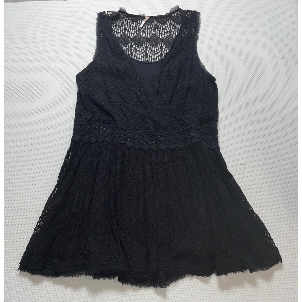 Free People We The Free Med Lace Mini Dress Sleeveless Black Bohemian Festival‎